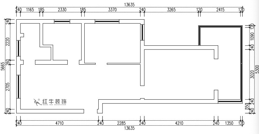 张桐玮｜复成里15-301-66㎡-现代简约风格｜2室1厅1卫｜旧房改造｜定制家￥86000｜全包10万｜00_01原始结构图
